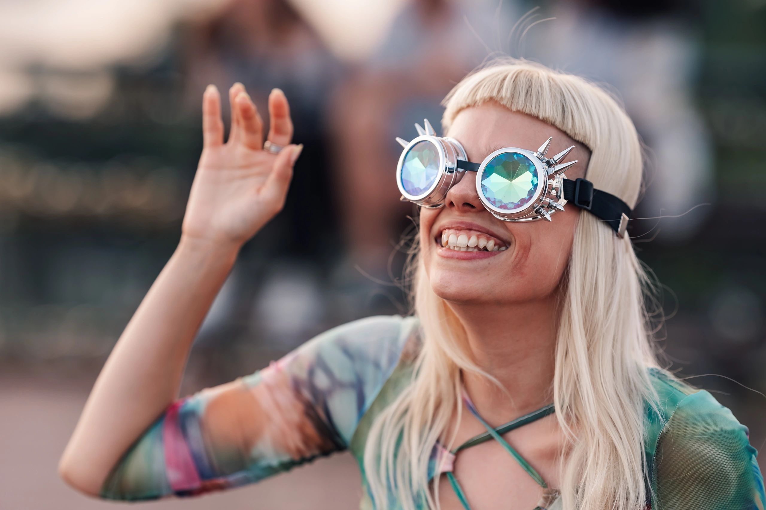 Electronic music fans dancing